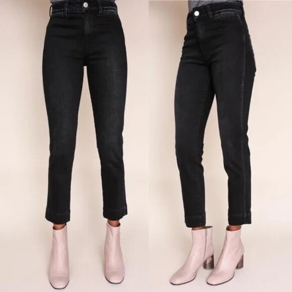 AMO Audrey Slim Crop Jeans 25 Black Magic Indie Sleaze High Rise Straight Leg